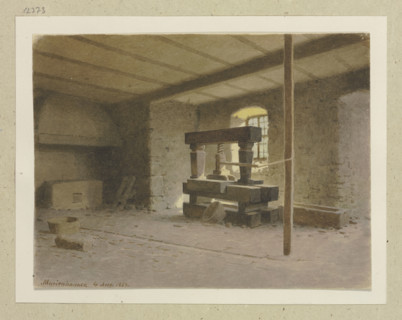Room with wine press in Marienhausen, 1883. Creator: Carl Theodor Reiffenstein.