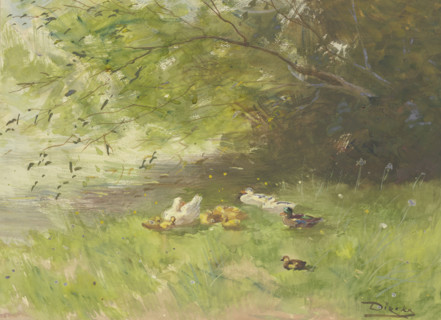 Riverbank with resting ducks, 19th century. Creator: Dierkx.