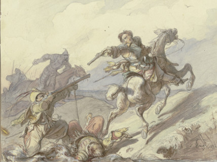 Attack on knights, 1837. Creator: Friedrich Dietz.
