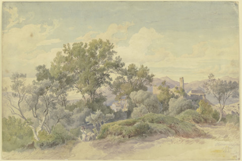 Wide Italian mountain landscape with Olevano, 1850. Creator: August Georg Friedrich Lucas.