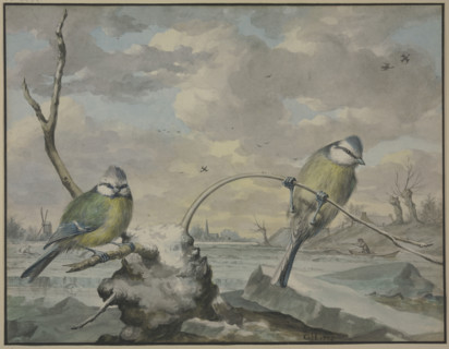 Two tits in the winter, 1775. Creator: Gijsbertus Haasbroek.