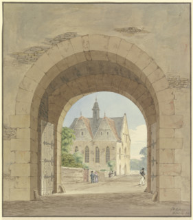 City gate with a view of a church, 1826. Creator: Friedrich Maximilian Hessemer.
