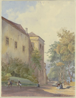 Castle corner with strollers, 1852. Creator: Georg von Krieg.