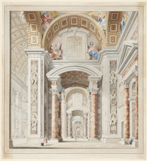 Aisle of St. Peter's Basilica in Rome, late 18th century. Creator: Francesco Pannini.