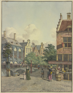 Stone bridge, a shop on the right, 18th century. Creator: Johannes Huibert Prins.