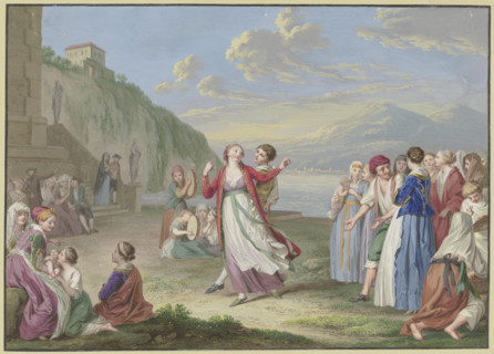 Italian peasants entertaining themselves by the lake with games and dancing..., 18th century. Creator: Friedrich Tischbein.
