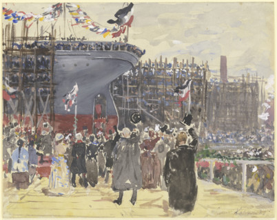 Launching of a ship, c1890-1895. Creator: Leopold Kalckreuth.