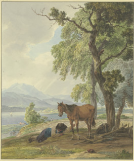 Farmer resting with his horse beside a ploughed field, 18th century. Creator: Wilhelm von Kobell.