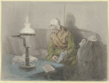 Old woman by lamplight, c1860. Creator: Angilbert Gobel.