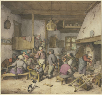 Inn interior with peasants smoking, drinking, and kissing, 1672. Creator: Adriaen van Ostade.