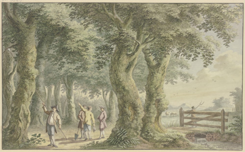 Landscape with trees, a pasture gate, and figures, 1761. Creator: Gerard van Rossum.