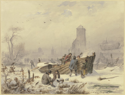 Boatman by a frozen ship, 1836-1837. Creator: Andreas Achenbach.