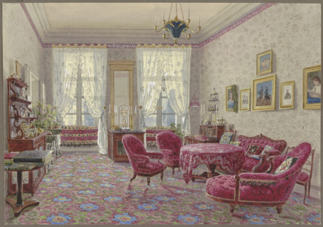 Interior with red furniture, 19th century. Creator: German, 19th century;.