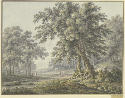 Woodland scene with two groups of figures, 1760. Creator: Johann Heinrich Muntz.