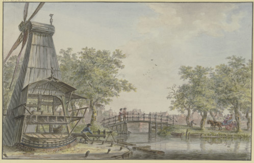 Dutch landscape by a canal with a bridge over it, 1783. Creator: Johann Jakob Koller.