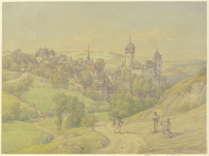 Kleeberg in the Wetterau region, a small mountain town with old towers, a castle, and a church, 1870 Creator: Peter Becker.