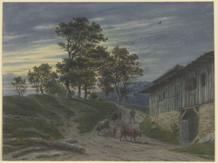 Return of the herd to the stable in the evening, 1853. Creator: Jakob Maurer.