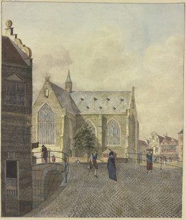 Church by a bridge, a lame beggar with a lady, 1797. Creator: Johannes Huibert Prins.