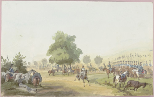 Assembly point for mounted soldiers, 19th century. Creator: Reinhold Braun.
