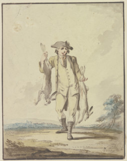 Hunter carrying two hares, late 18th century. Creator: Gottlieb Welte.