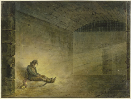 Man in prison cell, 1833. Creator: Johann Adam Ackermann.