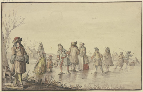 Many costumed figures on the ice, 17th century. Creator: Zacharias Blijhooft.