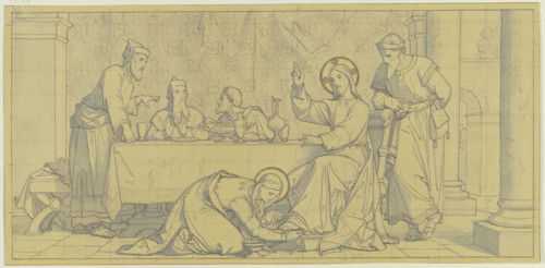 Mary Magdalene anoints the Saviour's feet, 19th century. Creator: Dominik Mosler.