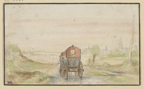 Country road with a red carriage, 17th century. Creator: Hendrick Avercamp.
