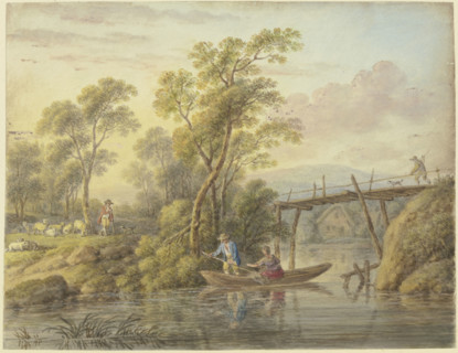 Landscape with a stream spanned by a wooden bridge, 18th century. Creator: Carl Philipp Schallhas.
