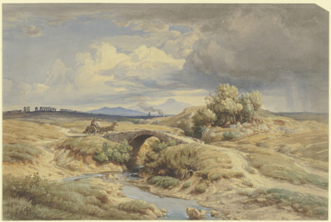 Italian countryside with aqueducts on the left, 1853. Creator: Eduard Wilhelm Pose.
