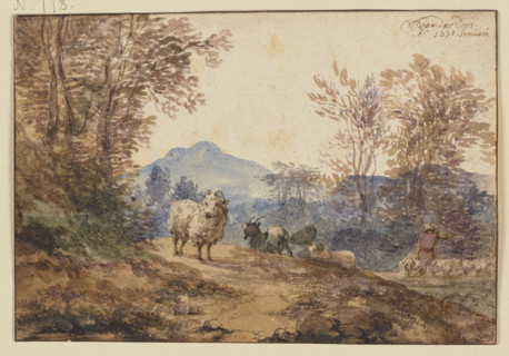 Landscape with sheep and goats, 1671. Creator: Jacob van der Does the Elder.