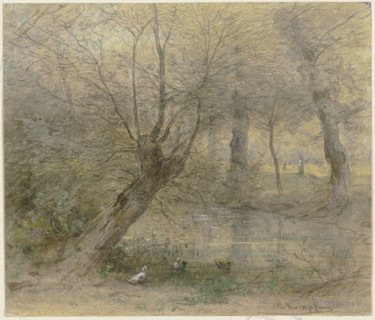 View of the Nied near Brentano's Park in Rödelheim, with ducks Animated, 19th century. Creator: Philipp Rumpf.