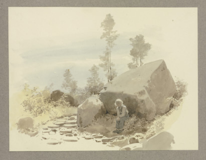 Boy sitting by a rock, c1849. Creator: Carl Theodor Reiffenstein.
