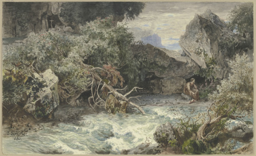 Wild stream with hermit, 1880. Creator: Emil Lugo.