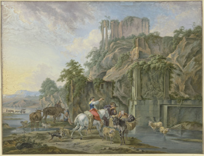 Shepherds at a Roman fountain, 18th century; 17th century. Creator: Friedrich Rauscher.
