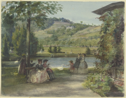 Park landscape with a pond and swans, c1850. Creator: Karl von Muller.