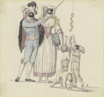 Masked scene with fisherman and woman from Frascati, late 18th century.  Creator: Johann Georg Schütz.
