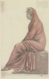 Rome: Seated woman with city crown (for Goethe's Roman Carnival), late 18th century.  Creator: Johann Georg Schütz.