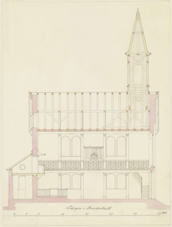 Longitudinal section through a church for the parish of Friedrichsdorf, 1825. Creator: Heinrich Hübsch.