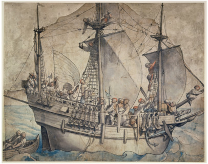 Ship with Revelling Sailors, Lansquenets and a Sutleress, c1532-1533. Creator: Hans Holbein the Younger.