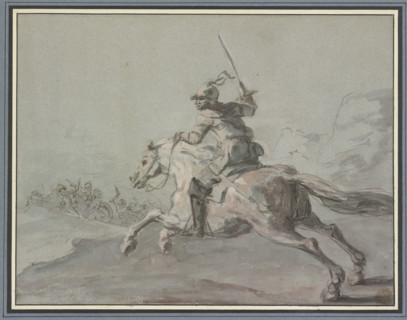 A cuirassier leaping to the left, 18th century. Creator: Jean-Baptiste Robin.