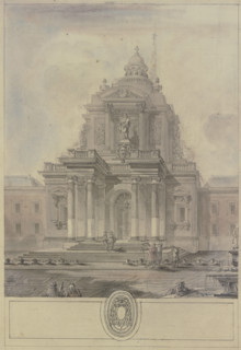View of a cathedral with a twisted spire and truncated wings..., 18th century. Creator: Jacques-Francois Blondel.