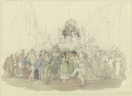 Carnival procession based on Karl Spindler's novel "The Jew", 19th century. Creator: Jakob Becker.