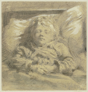 Sleeping child, 1853. Creator: Angilbert Gobel.