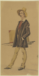 Standing painter with painting equipment (brushes, portfolio, umbrella), 19th century. Creator: Carl Constantin Heinrich Steffeck.