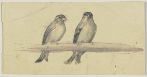 Two birds on a pole, 19th century. Creator: Jakob Becker.
