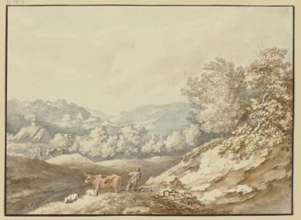 Mountain landscape with a village in the middle ground, 18th century. Creator: Karl Kuntz.