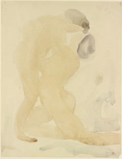 Two women embrace and look at each other, the one on the right kneeling, c1860-1900. Creator: Auguste Rodin.