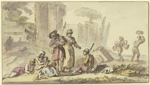 Pilgrims resting near ruins, 18th century. Creator: Jean-Baptiste Lallemand.