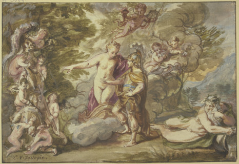 Venus presents Aeneas with weapons, 17th century. Creator: Carel van Savoy.